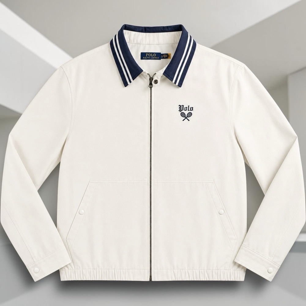 Polo Ralph Lauren Tennis Racquet Track Jacket XL White Navy Cotton Full Zip